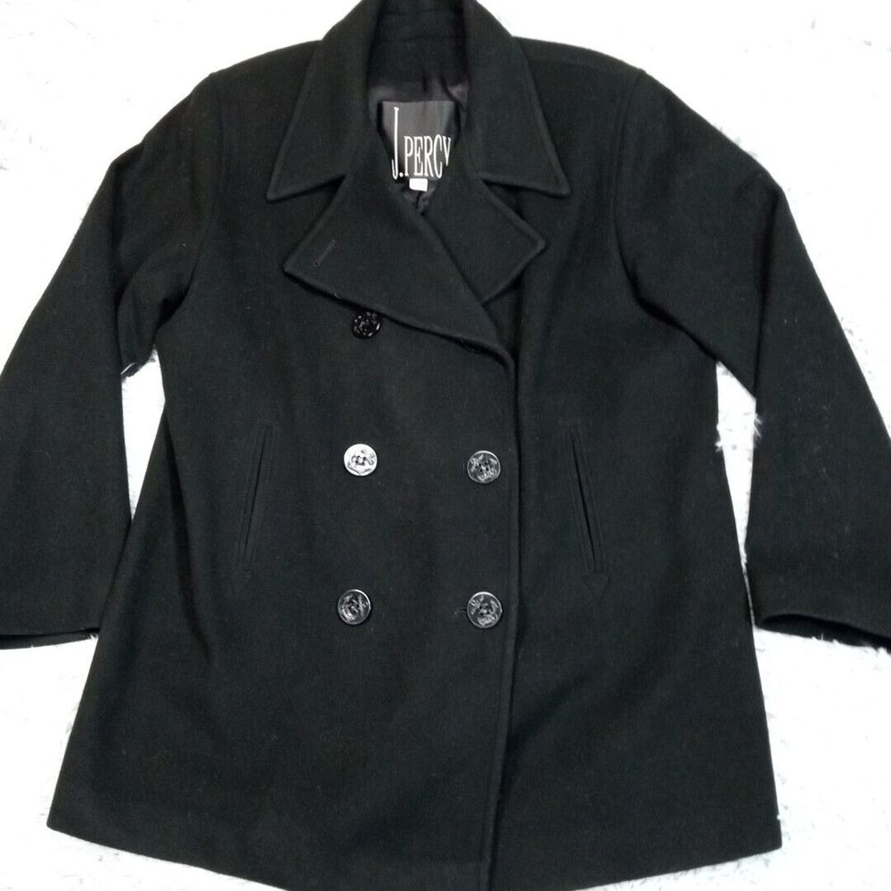 Vintage J. Percy Jacket Womens 12 Black Merino Wool‎ Lined Pockets Cozy Comfort